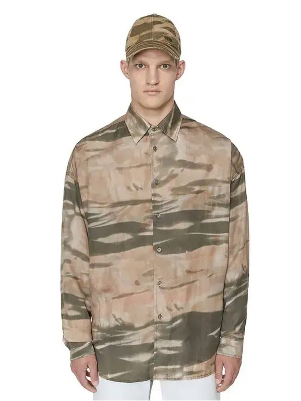 Diesel S-Fluid-CMF Oversized Lyocell Shirt XL Abstract Camo Print NWT - Picture 2 of 13